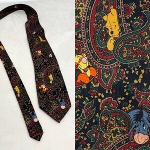 Vintage Disney Winnie the Pooh Floral Paisley Necktie 1990s Tigger Eeyore Piglet